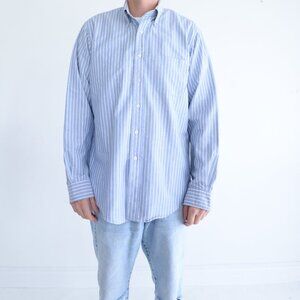 Vintage 90s L.L. Bean Blue & White Stripe Button-Down Chambray Dress Shirt 16-36